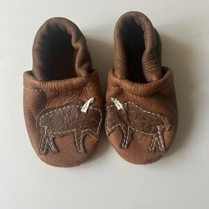 Tan Bison Leather Baby Shoes Moccs